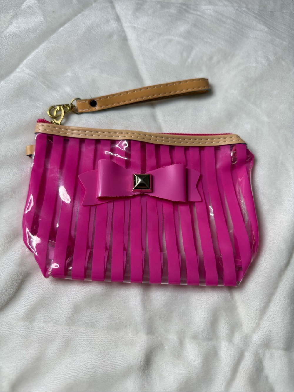 Pink Bow Accent Wristlet Pouch